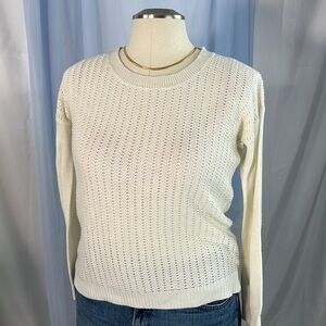Van Heusen long sleeve ivory crew neck lightweight pullover eyelet knit sweater
